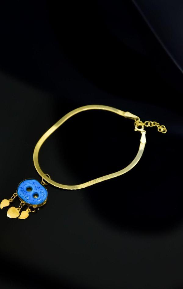 925 Ayar Gümüş Gold Kaplama Süryani Nazar, Italyan Zincir Bileklik - Image 1
