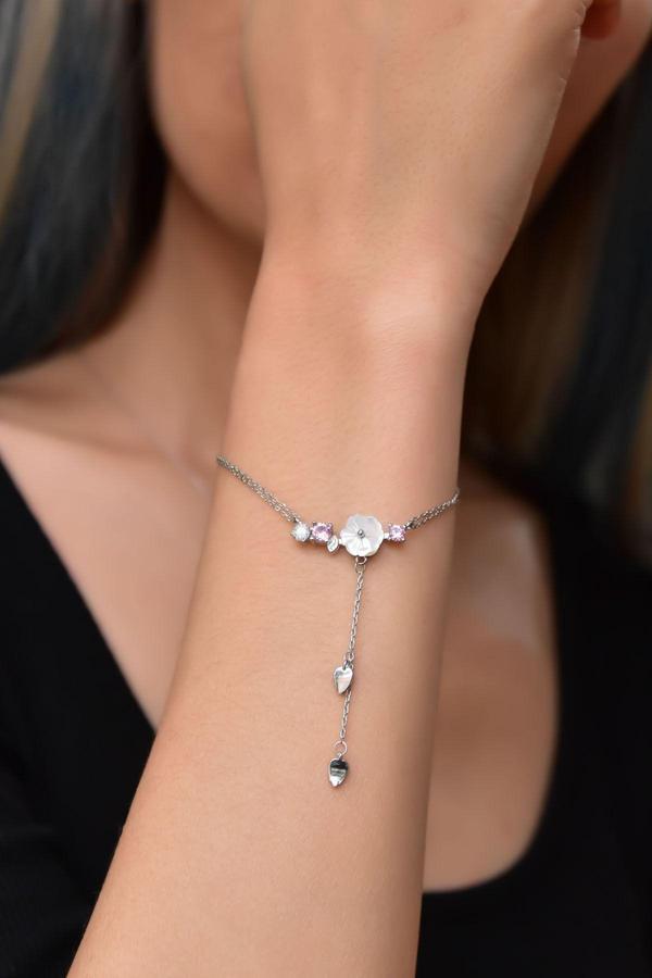 925 Ayar Gümüş Rodyum Kaplama Kardelen Çiçeği Bileklik - Image 1