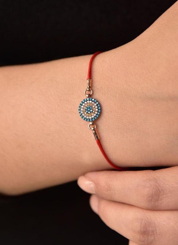 925 Ayar Gümüş Firuze Taşlı Kırmızı İpli Nazar Kadın Bileklik - Image 1