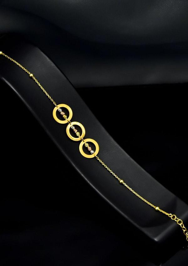 925 Ayar Gümüş Gold Kaplama Üç Halkalı Dorika Toplu Bileklik - Image 1
