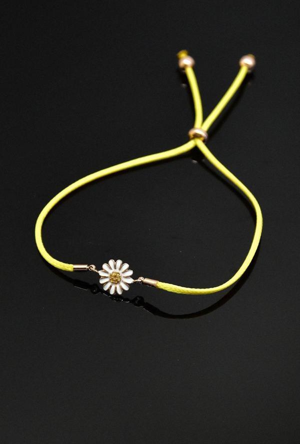 925 Ayar Gümüş Sarı Ipli Asansörlü Papatya Bileklik - Image 1