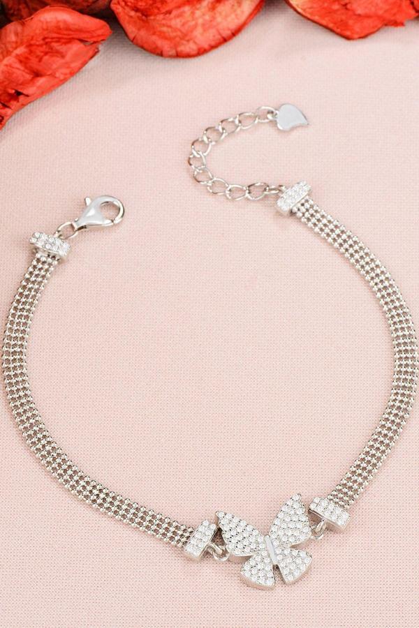 925 Ayar Gümüş Toplu Rodyum Kaplama Kelebek Bileklik - Image 1