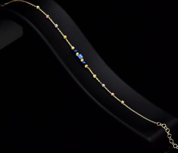 925 Ayar Gümüş Gold Kaplama Dorika Toplu ,Lacivert Kare Boncuk Bileklik - Image 1