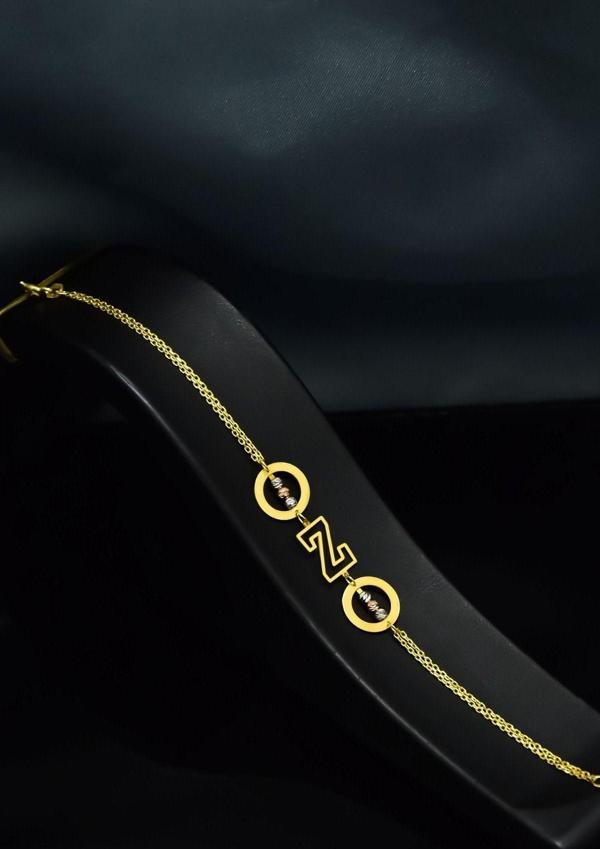 925 Ayar Gümüş Gold Kaplama Dorika Toplu Harfli, Çember Bileklik - Image 1