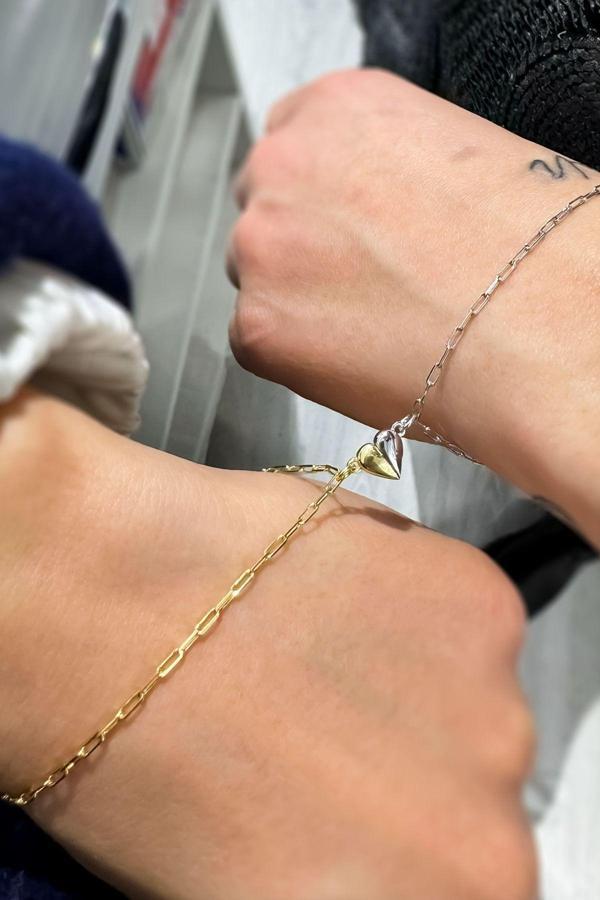 925 Ayar Gümüş Gold-Rodyum Kaplama Birbirini Aşka Çeken Sevgili, Mıknatıslı Kalp Bileklik - Image 1