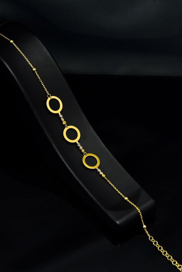 925 Ayar Gümüş Gold Kaplama Dorika Toplu Üç Halka Bileklik - Image 1