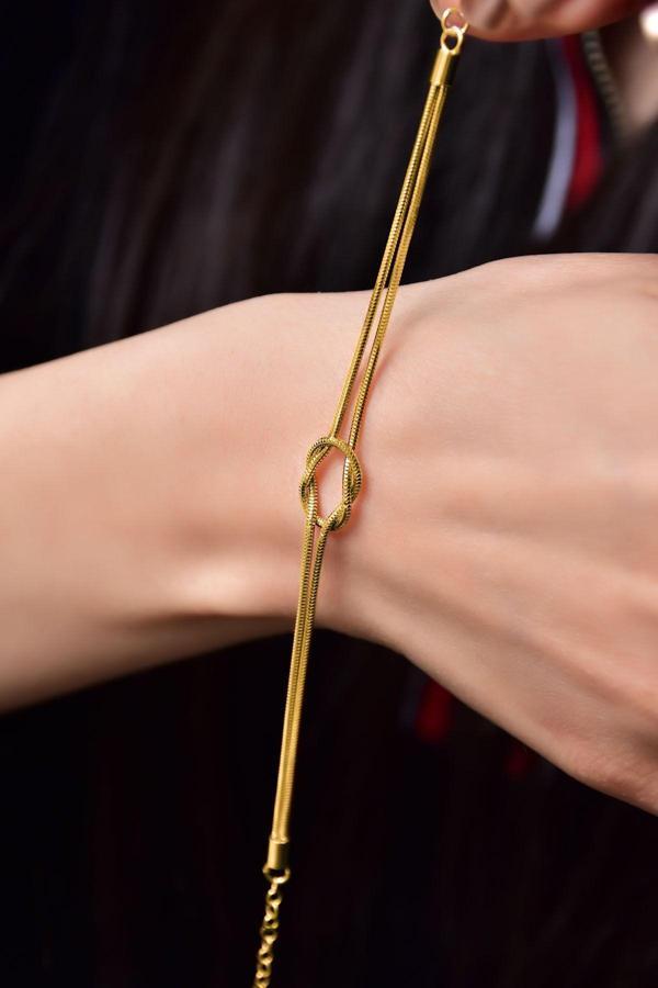 925 Ayar Gümüş Gold Kaplama Düğüm Bileklik - Image 1