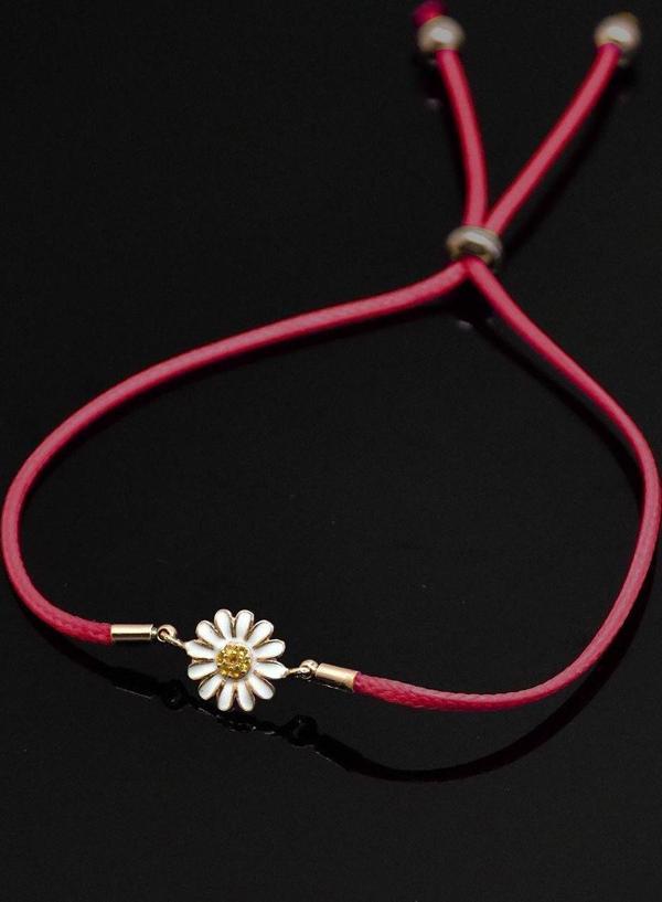 925 Ayar Gümüş Kırmızı Ipli Asansörlü Papatya Bileklik - Image 1