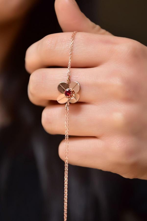 925 Ayar Gümüş Rose Kaplama Ocak Ayı Doğum Taşlı Şans Dört Yapraklı Yonca Bileklik - Image 1