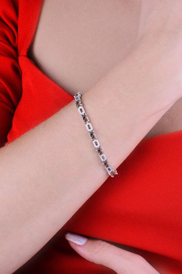 925 Ayar Gümüş Rodyum Kaplama Baget Taşlı Bileklik - Image 1