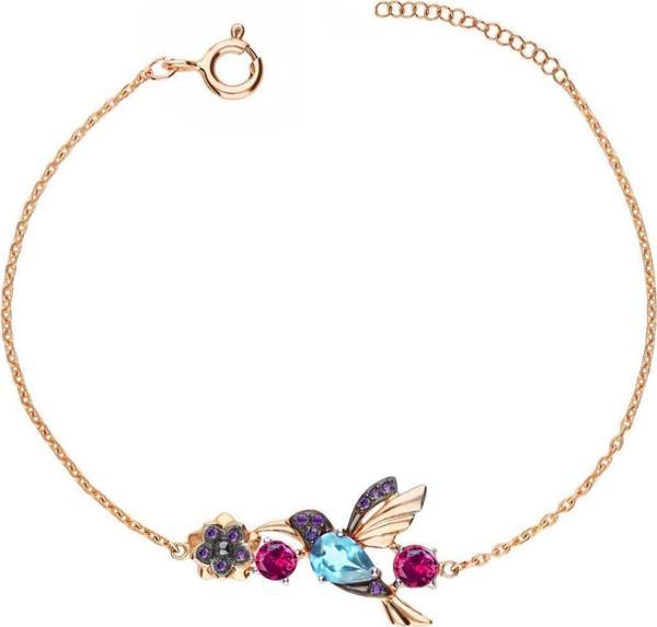 925 Ayar Gümüş Rose Kaplama Taşlı Sevgi Kuşu Bileklik - Image 1