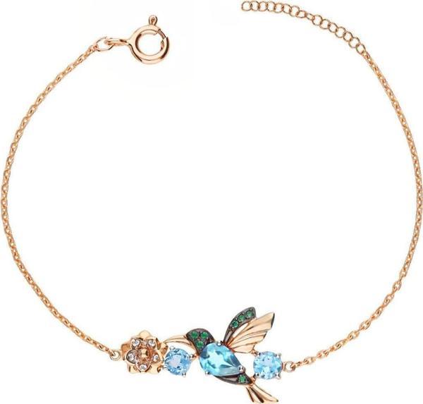 925 Ayar Gümüş Rose Kaplama Taşlı Sevgi Kuşu Bileklik - Image 1