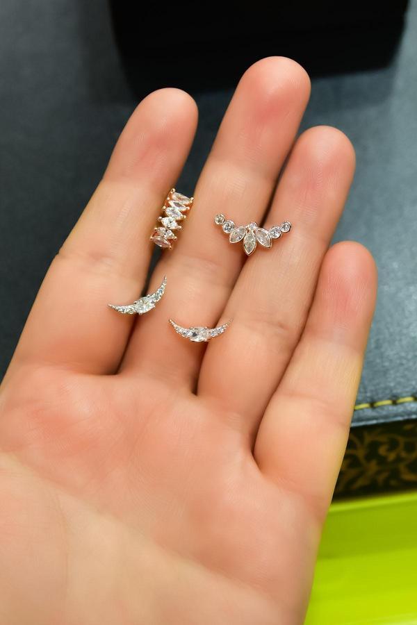 Çelik Üç Renkli 4'lü Kombinli Tragus Küpe Model6 - Image 1