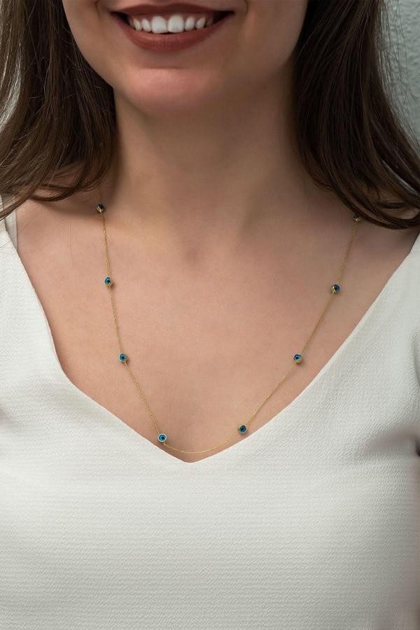 925 Ayar Altın Kaplama Mineli Nazar Göz Gümüş Kolye - Image 1