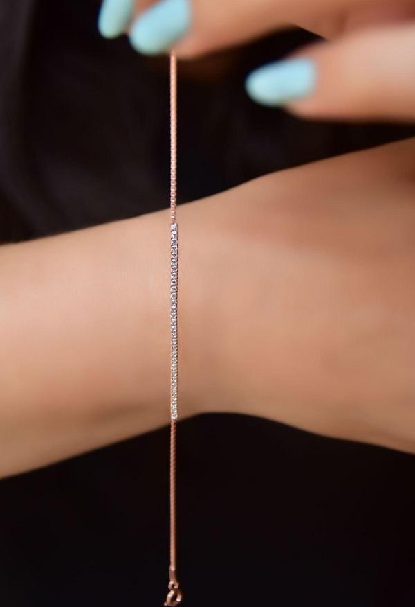 925 Ayar Gümüş Rose Kaplama Zirkon Taşlı Su Yolu Bileklik - Image 1