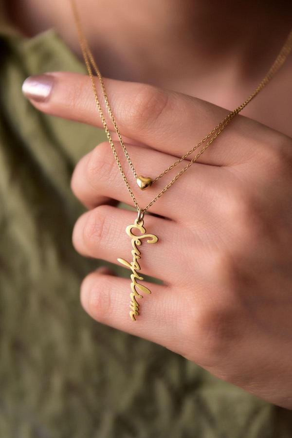 925 Ayar Gümüş Altın Kaplama 3d Kalp Ve Sevgilim Yazılı Asansörlü Kolye - Image 1