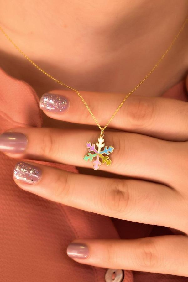 925 Ayar Gümüş Altın Kaplama Renkli Mineli Kartanesi Kadın Kolye - Image 1