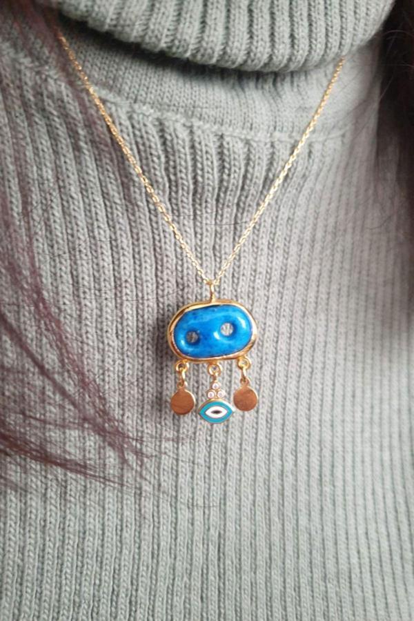 925 Ayar Gümüş Altın Kaplama Camdaki Kız Süryani Kolye - Image 1