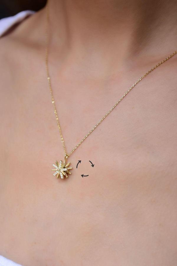 925 Ayar Gümüş Altın Kaplama Dönen Dümen Kolye - Image 1