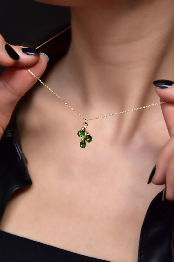 925 Ayar Gümüş Gold Kaplama Mayıs Ayı Doğum Taşlı Kübik Drop Kolye - Image 1