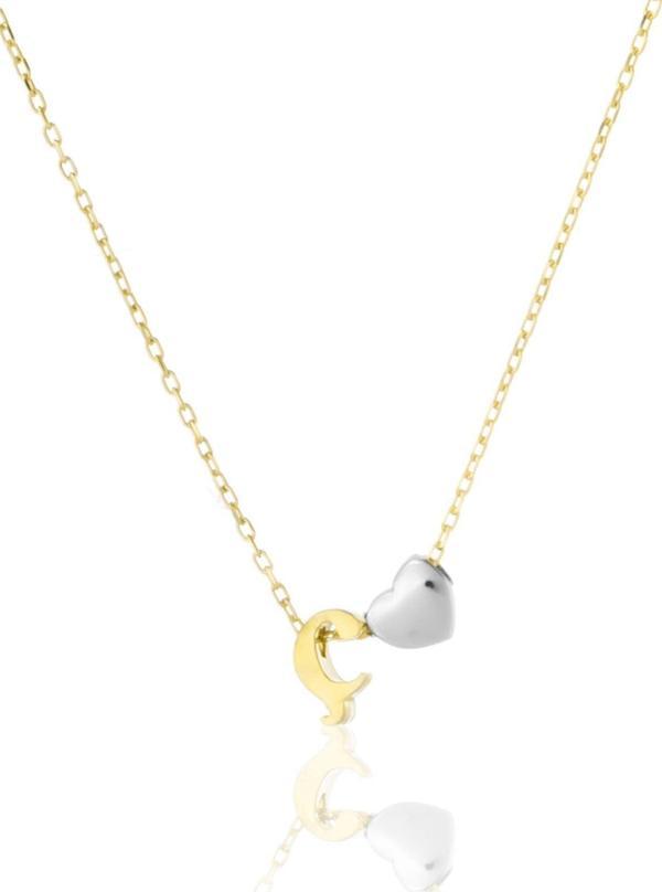 925 Ayar Gümüş Gold Kaplama Mini Üç Boyutlu Ç Harfi Kalp Kolye - Image 1