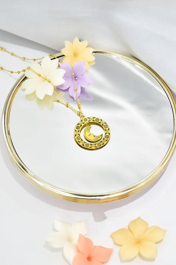 925 Ayar Gümüş Doğanın Güçleri Çemberli, Yenilenmenin Tılsımı Ay Sallantılı Top Zincirli Kolye - Image 1