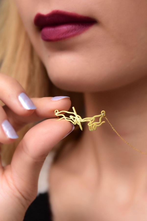 925 Ayar Gümüş Gold Kaplama Kader Yazısı Kolye - Image 1