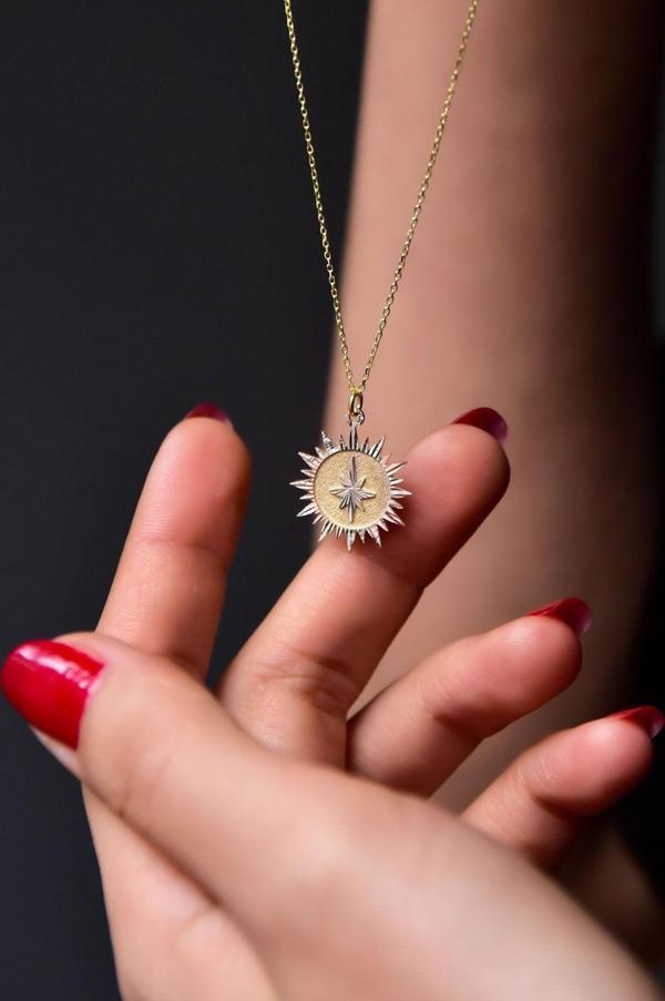 925 Ayar Gümüş Gold-rodyum Kaplama Kutup Yıldızı Plaka Kolye - Image 1