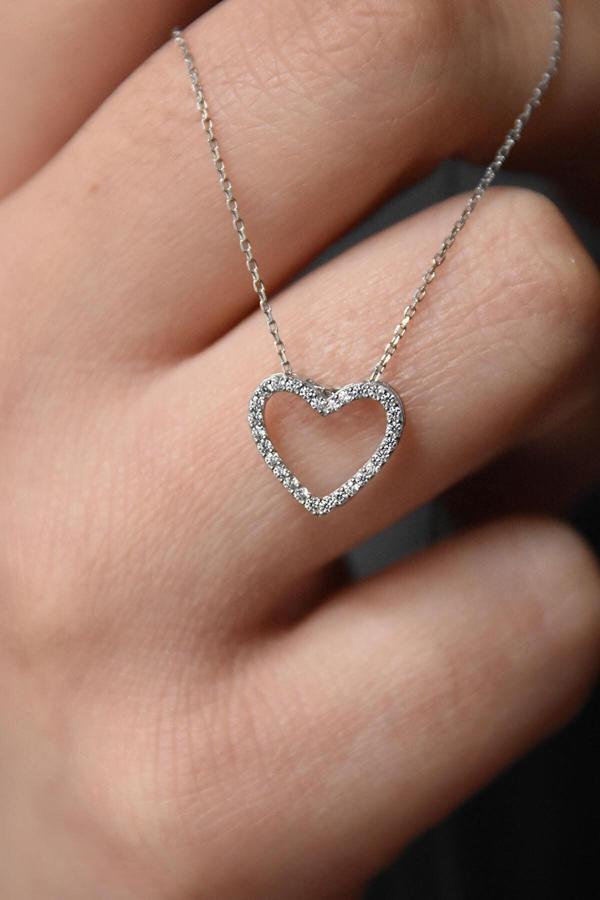 925 Ayar Gümüş Rodyum Kaplama Montür Kalp Kolye - Image 1