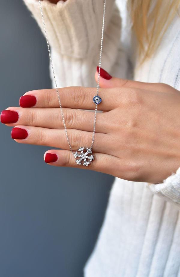 925 Ayar Gümüş Rodyum Kaplama Nazarlı Kartanesi Kolye - Image 1