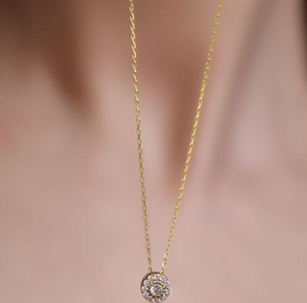 925 Ayar Gümüş Gold Kaplama Tek Taş Kolye - Image 1