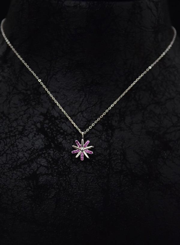 925 Ayar Gümüş Rodyum Kaplama Pembe Zirkon Taşlı Dönen Güneş Kolye - Image 1