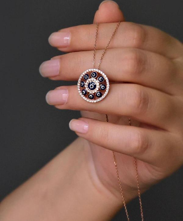 925 Ayar Gümüş Mine Gözlü Halka Kolye - Image 1