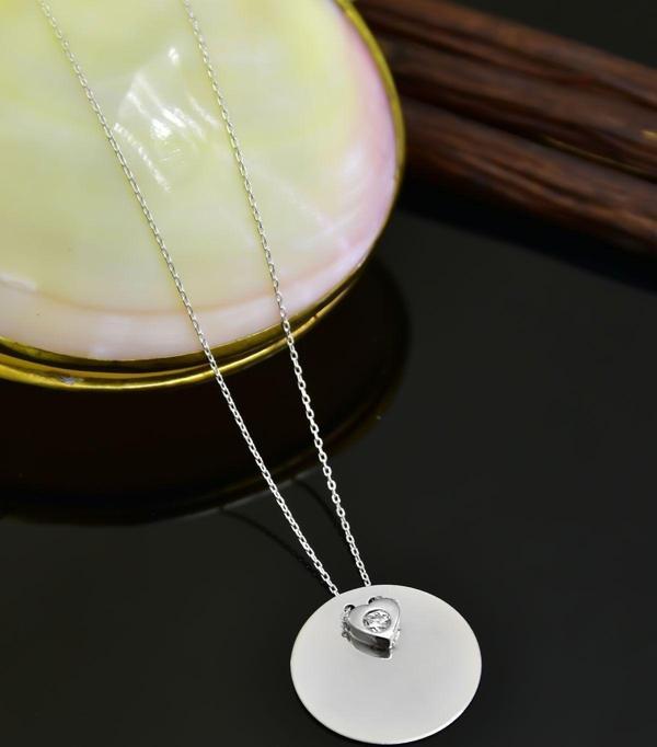 925 Ayar Gümüş Rodyum Kaplama Kalp Tektaş Plaka Kolye - Image 1