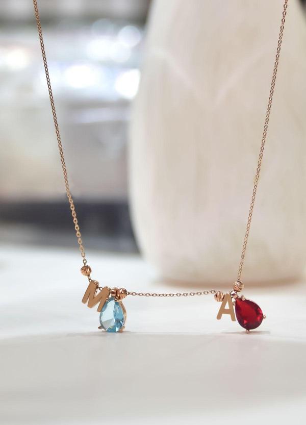 925 Ayar Gümüş Rose Kaplama Ikili Damla Doğum Ayı Dorika Toplu , Harfli Kolye - Image 1