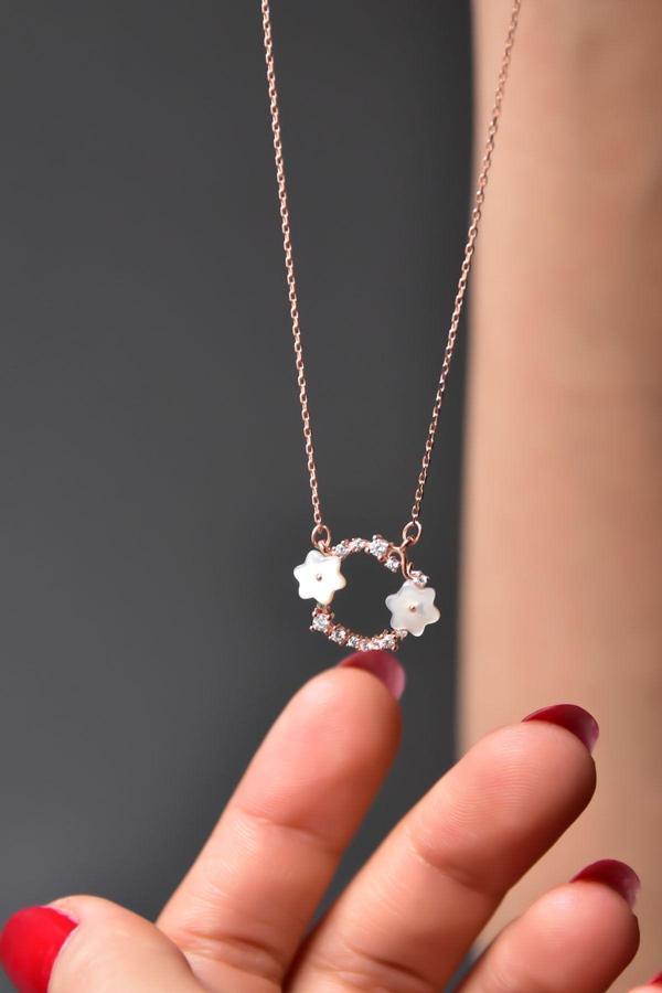 925 Ayar Gümüş Rose Kaplama Jasmine Flower Crown Kolye - Image 1