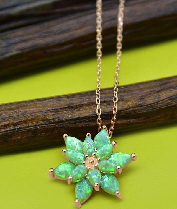 925 Ayar Gümüş Yeşim Taşı Opal Taşlı Gümüş Kolye - Image 1