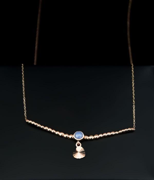 925 Ayar Gümüş Rose Kaplama Top Motifli Lila Ay Taşı Kalp Kolye - Image 1