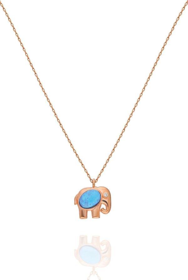 925 Ayar Opal Taşlı Gümüş Fil Kolye - Image 1