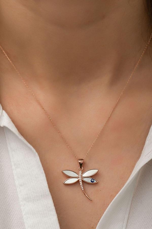 925 Ayar Rose Altın Kaplama Yusufçuk Gümüş Kolye - Image 1