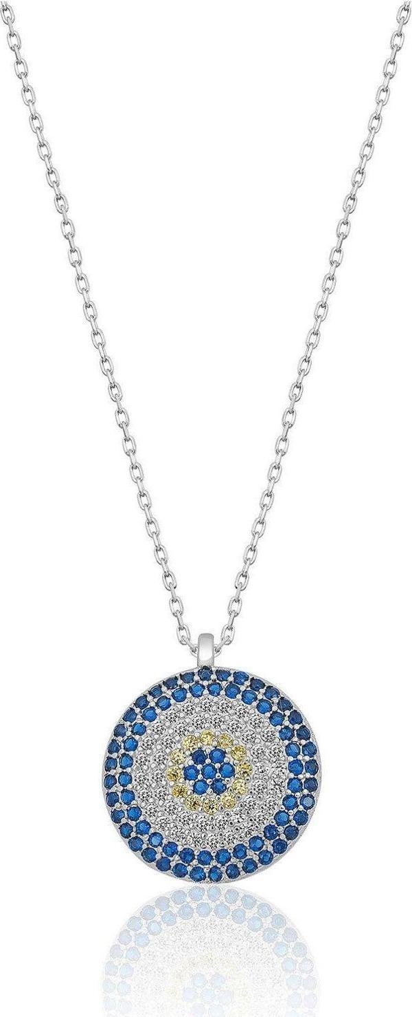 925 Ayar Rodyum Zirkon Taşlı Gümüş Nazar Kolye - Image 1