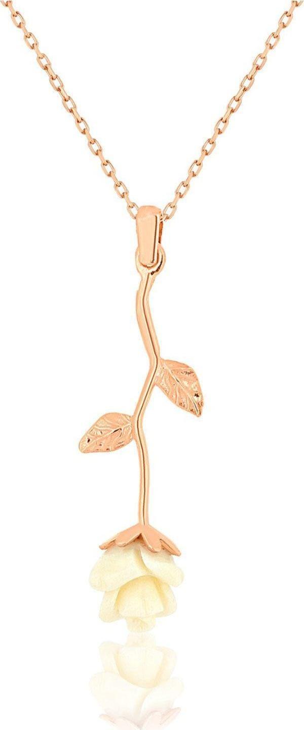 925 Ayar Rose Altın Kaplama Gümüş Gül Kolye - Image 1