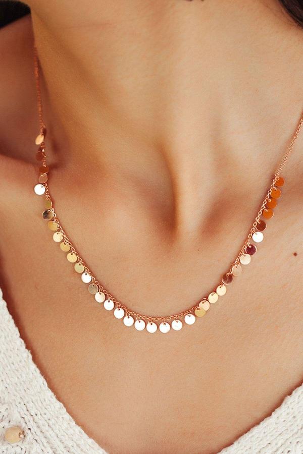 925 Ayar Rose Altın Kaplama Gümüş Pul Kolye - Image 1