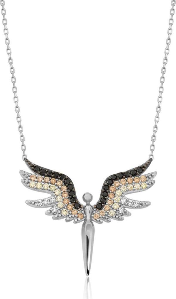 Melek Kolye Renkli Taşlı Rodum Kaplama Gümüş - Image 1