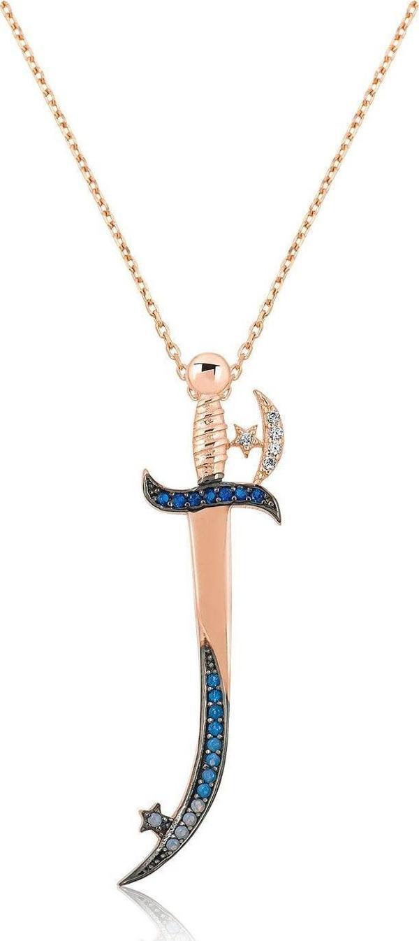 Ay Yıldız Figürlü Renkli Nano Taşlı Kılıç Kolye - Image 1