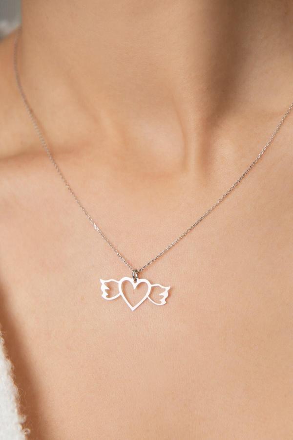 Kadın Kalpli Kanat Model 925 Ayar Gümüş Kolye - Image 1