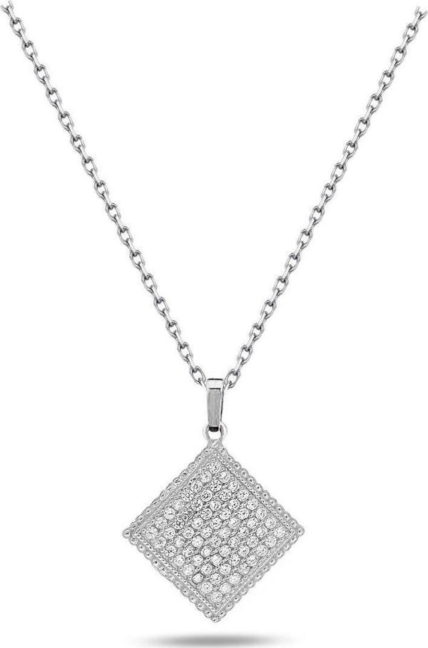 Brezza Lusso Timeless Series Zirkon Taşlı Gümüş Işıltılı Kare Kolye - Image 1