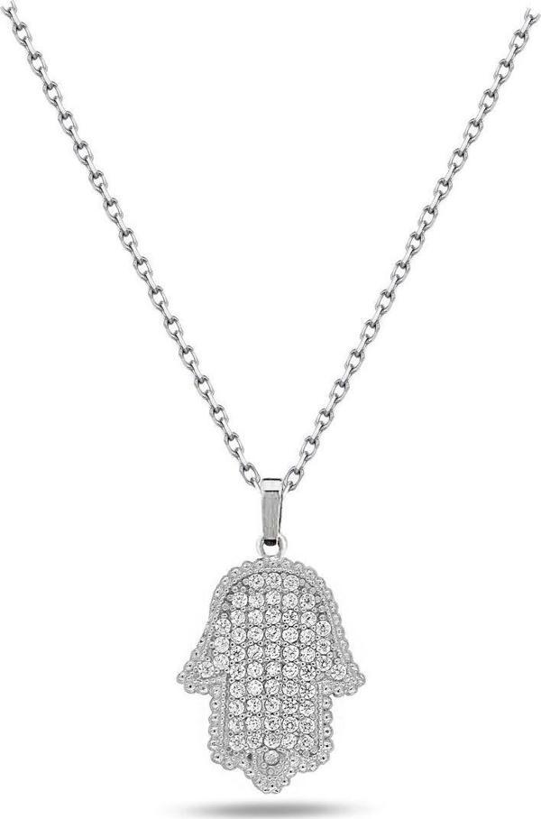 Brezza Lusso Timeless Series Zirkon Taşlı Gümüş Koruyucu El Kolyesi - Image 1