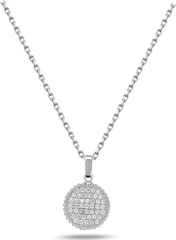 Brezza Lusso Timeless Series Zirkon Taşlı Gümüş Parıltılı Küre Kolyesi - Image 1