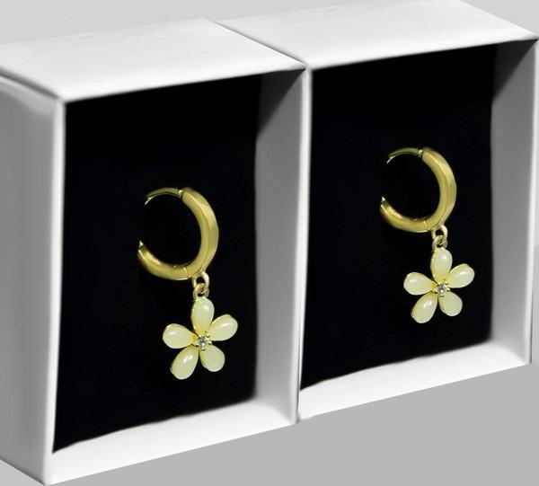 925 Ayar Gümüş Gold Kaplama Ay Taşlı Yasemin Çiçeği Klipsli Halka Küpe - Image 1